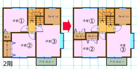 ドアの位置を変えて屋根裏収納へのアプローチがスムーズに
