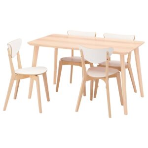 IKEA・LISABO リーサボー / NORDMYRA ノールドミーラテーブル＆チェア4脚, ホワイト/ホワイト バーチ, 140x78 cm ¥48,990