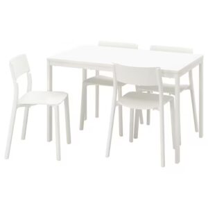 IKEA・VANGSTA ヴァングスタ / JANINGE ヤニンゲテーブル＆チェア4脚, ホワイト/ホワイト, 120/180 cm ¥42,990