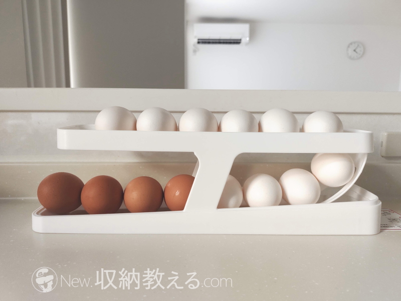 エッグディスペンサー＠Temuはミックスサイズの卵を14個収納可能