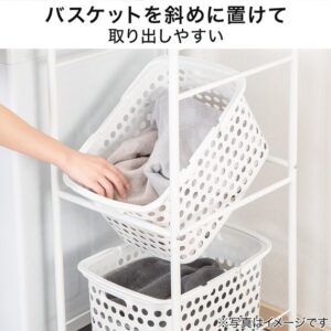 ニトリ・ワゴン型室内物干しスタンド(ホワイト FC05)は洗濯カゴを斜めにセット可能