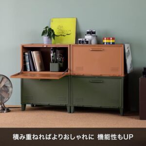 天馬 差し込むだけで組み立てられるワイド扉の収納ボックス フィッツペグキャビネット ワイド レトロ かわいい 収納ケース ペグボード ヴィンテージ 【工具不要の簡単組立】【カラー オレンジ】【サイズ 幅59.5×奥行35.5×高さ42.5cm】