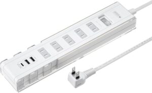 サンワサプライ USB充電機能付きタップ スタンド付き（2P・5個口・3m・ホワイト） TAP-B47UC-3W