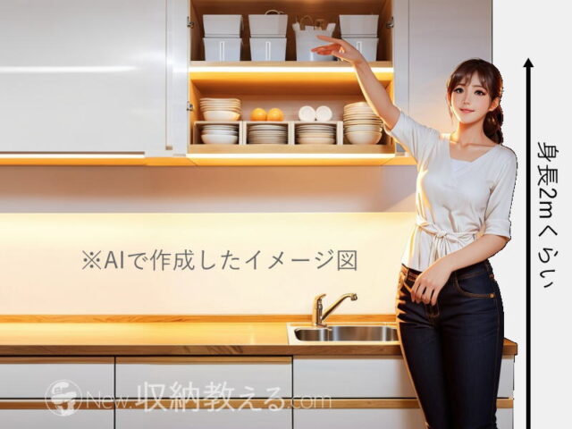 身長が2mくらいないと吊戸棚の上段にあるマルチストッカーには手が届かない