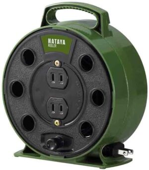 ハタヤ(HATAYA) コードリール 小型 屋内用 ホームリール 100V型 手動巻 5m 太さ1.25㎟ コンセント2個 温度センサー内蔵 (電線溶解防止機能) 軽量 コンパクト 持ち運び 家庭用 ギフト用 軽作業 リーラー オリーブグリーン RL-5-OG
